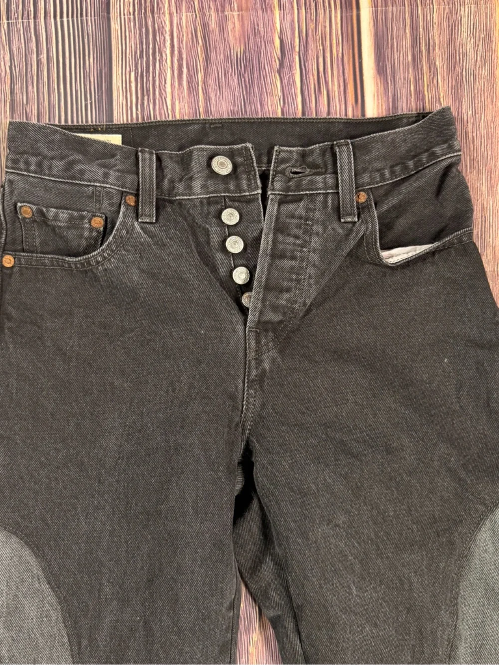 Women’s Levi’s 501 Original Chaps Black& Gray Off To The‎ Ranch Denim Jeans